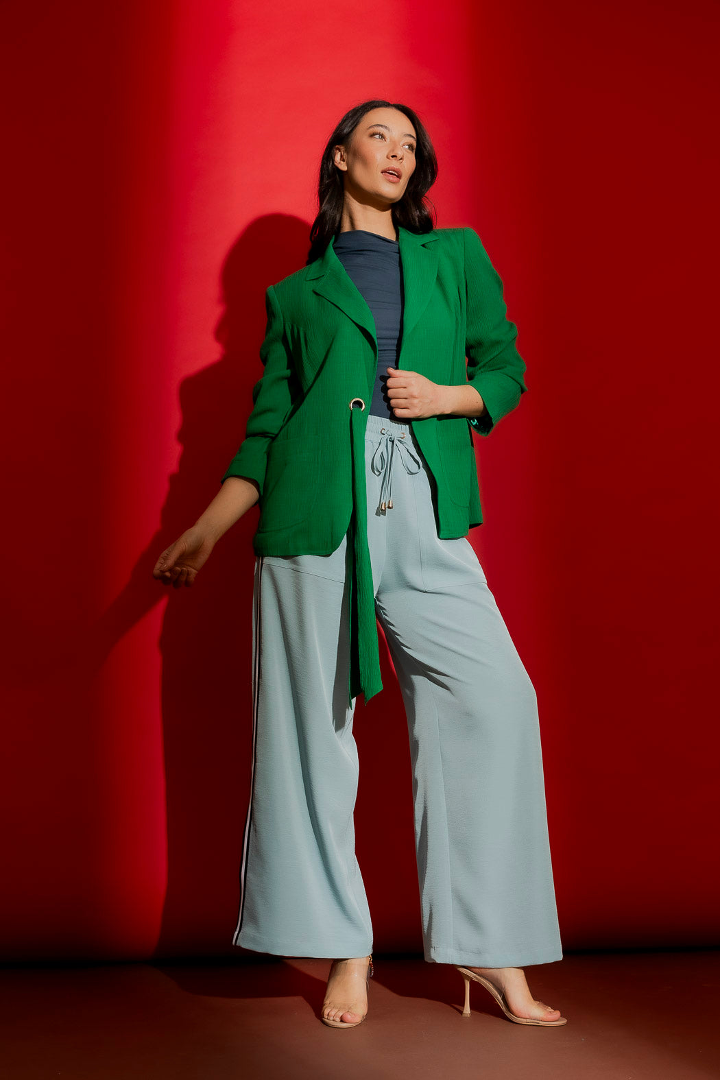 Green Crinkle Eyelet Blazer