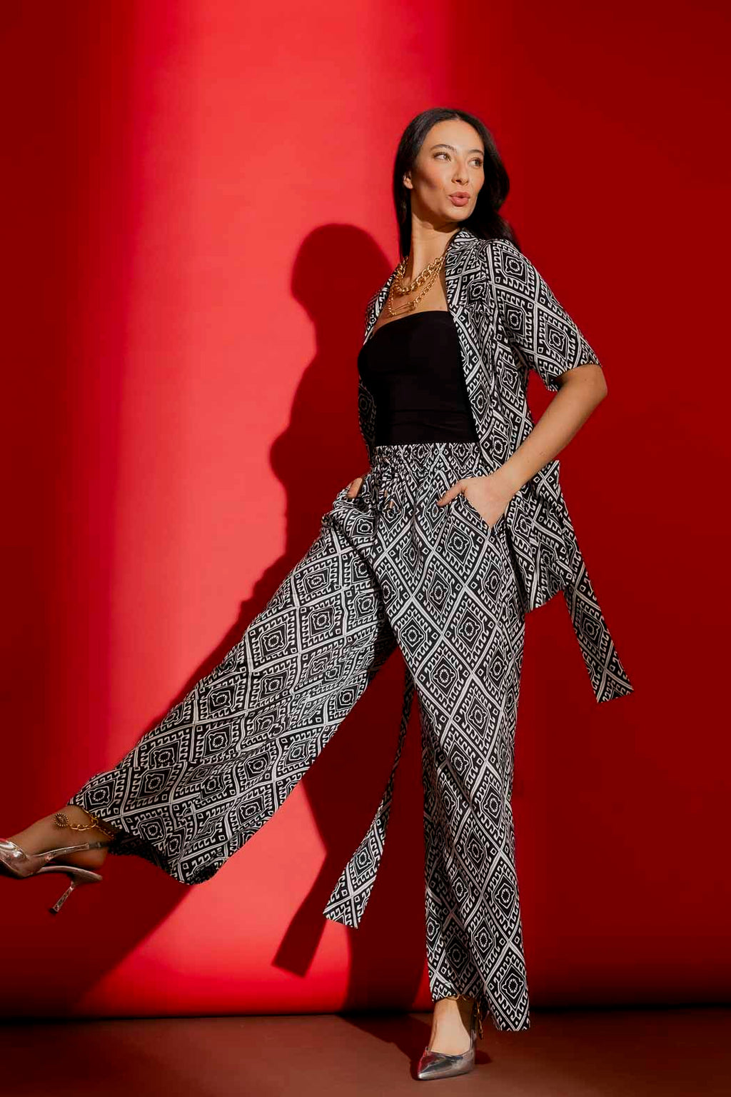 Black/White Silky Classic Culottes