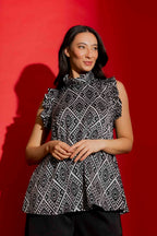 Black/White Silky Ruffle Cami