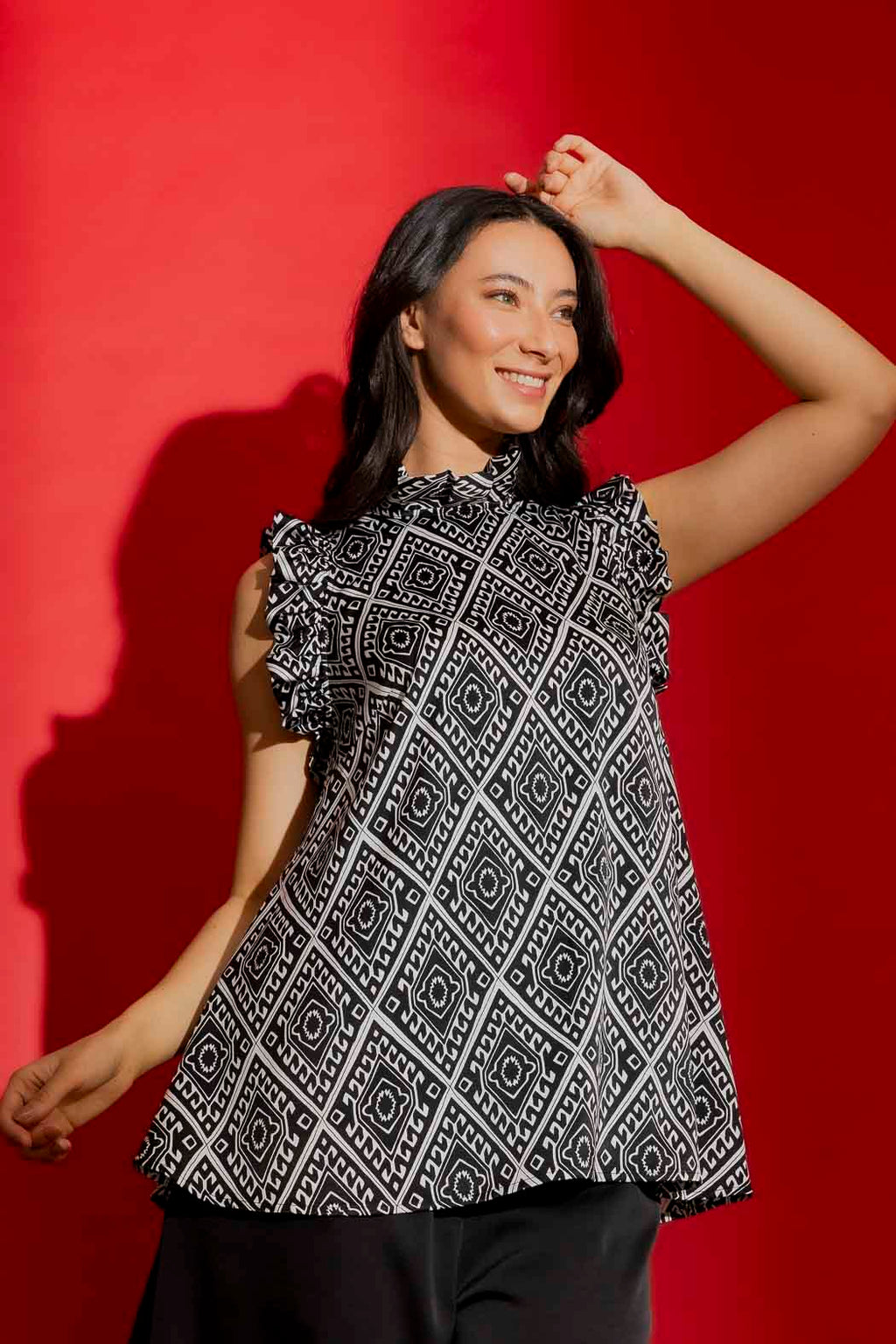 Black/White Silky Ruffle Cami