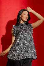 Black/White Silky Ruffle Cami