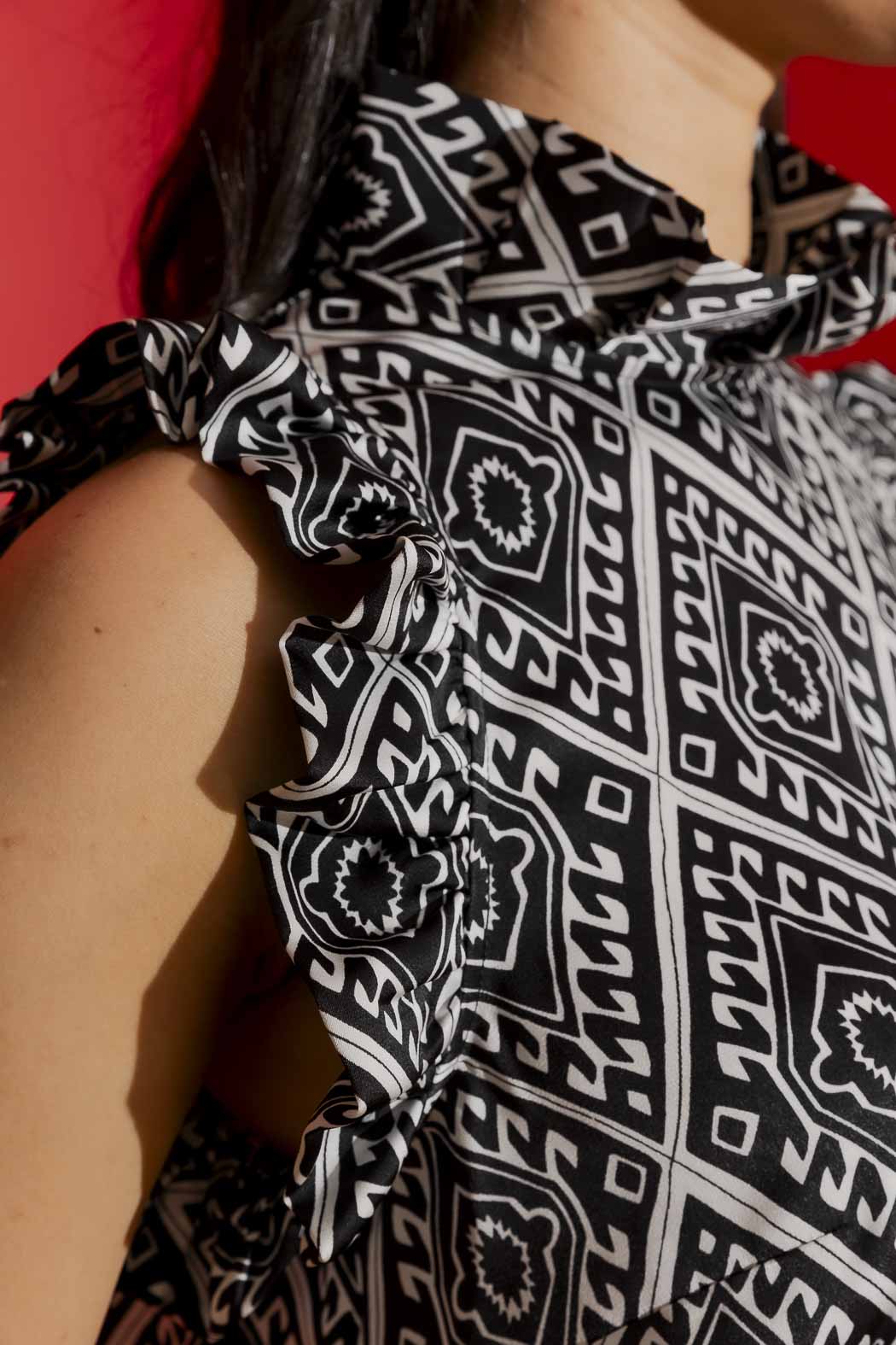 Black/White Silky Ruffle Cami