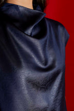 Navy Embossed Funnel Neck Top