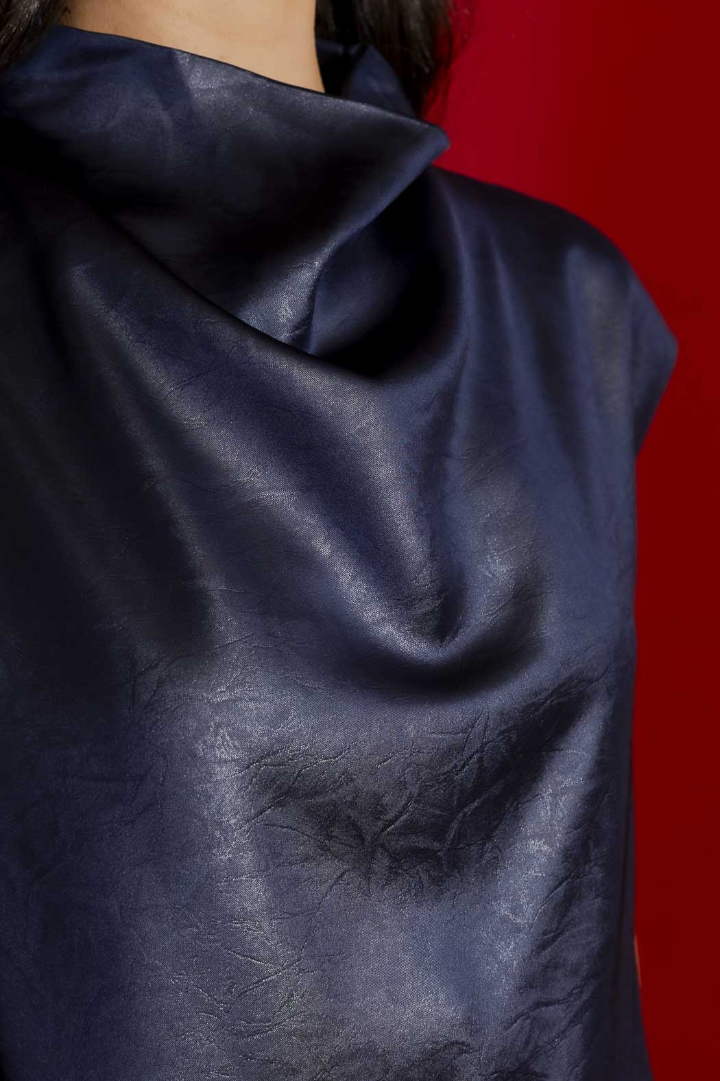 Navy Embossed Funnel Neck Top