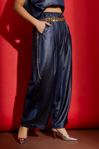 Navy Embossed Pleat Pant