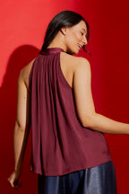 Wine Tie Neck Top
