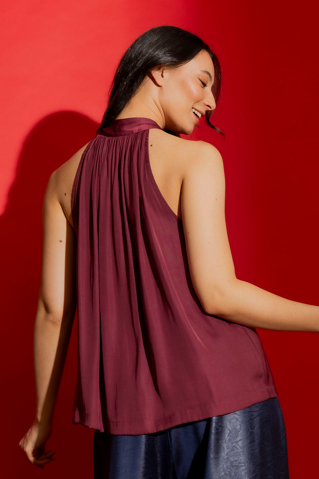 Wine Tie Neck Top