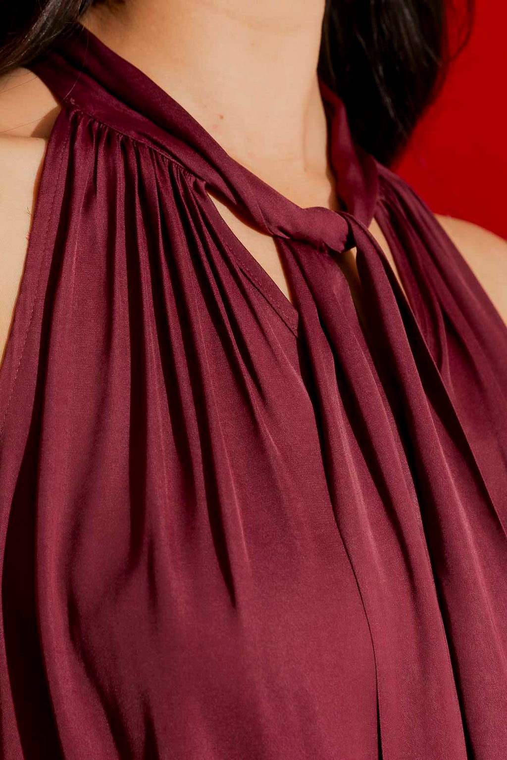 Wine Tie Neck Top