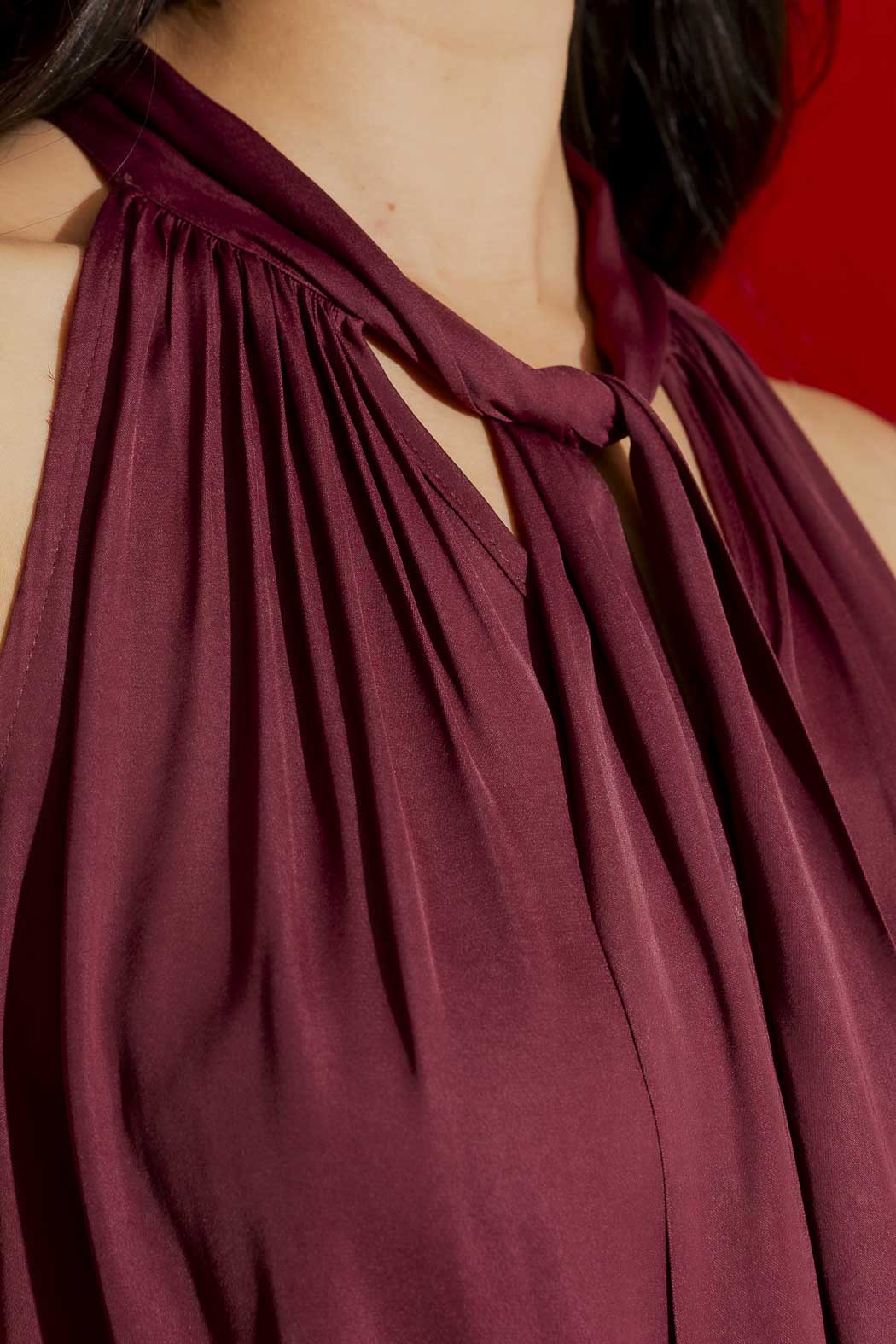 Wine Tie Neck Top