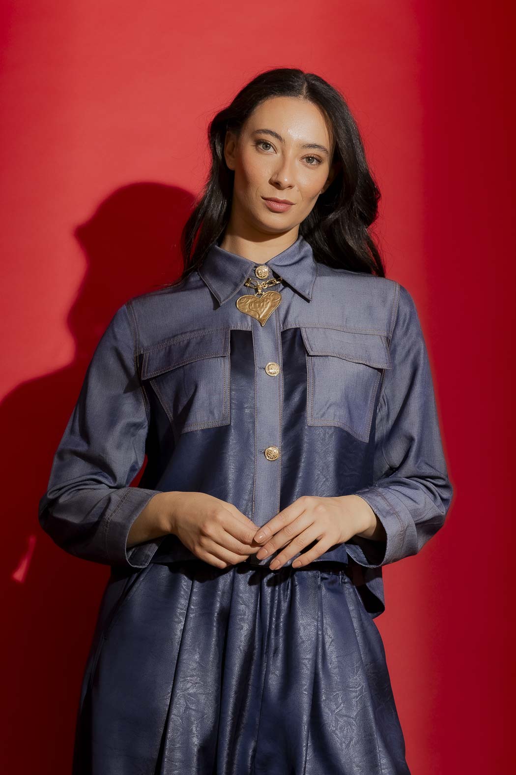 Navy Embossed Patchwork Jacket