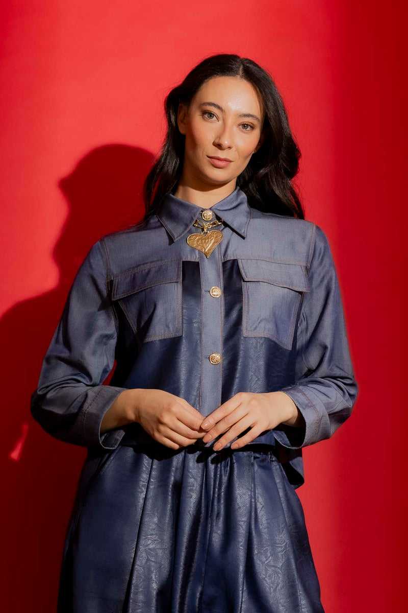 Navy Embossed Patchwork Jacket