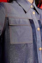 Navy Embossed Patchwork Jacket