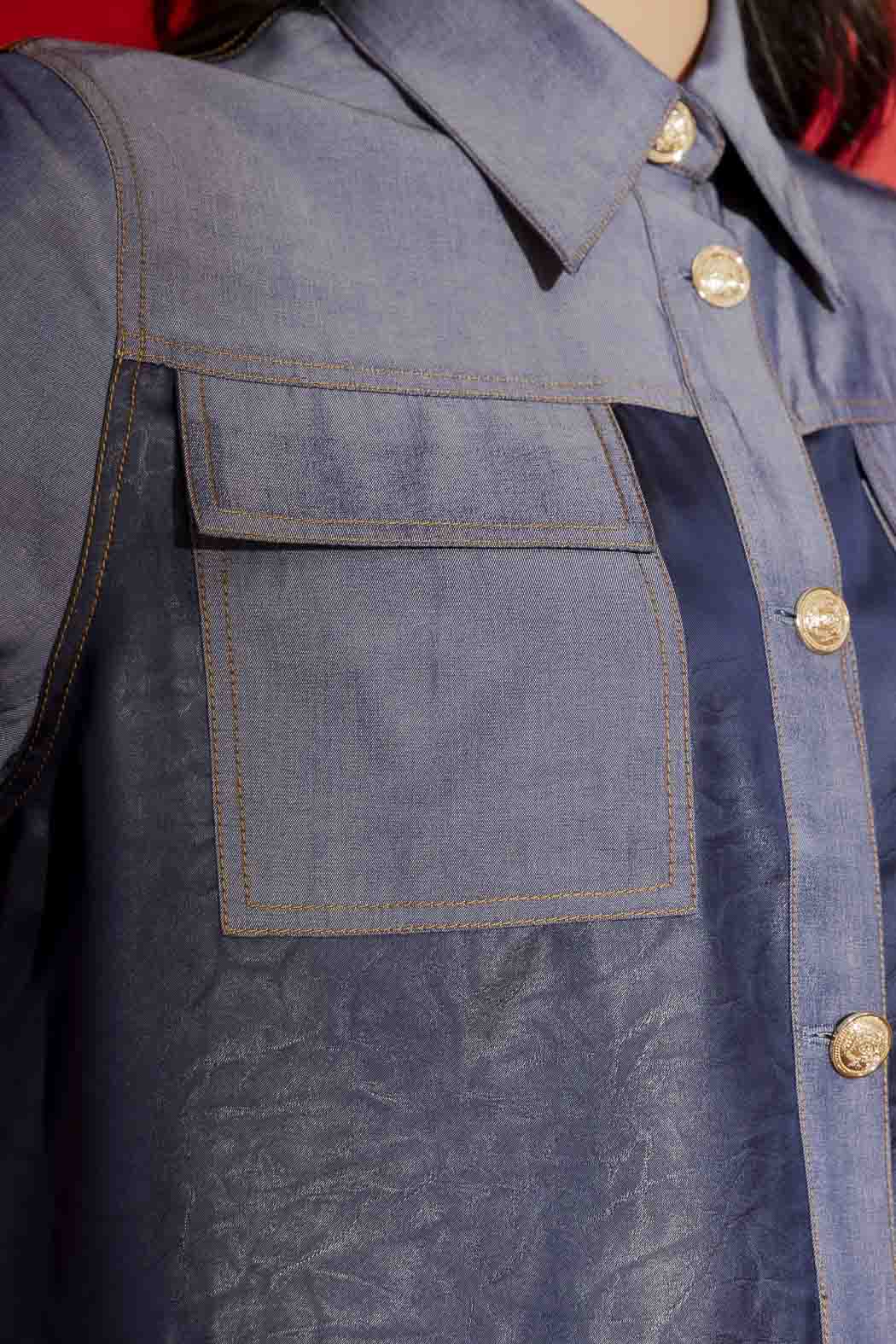 Navy Embossed Patchwork Jacket