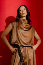 Chocolate Embossed Funnel Neck Top