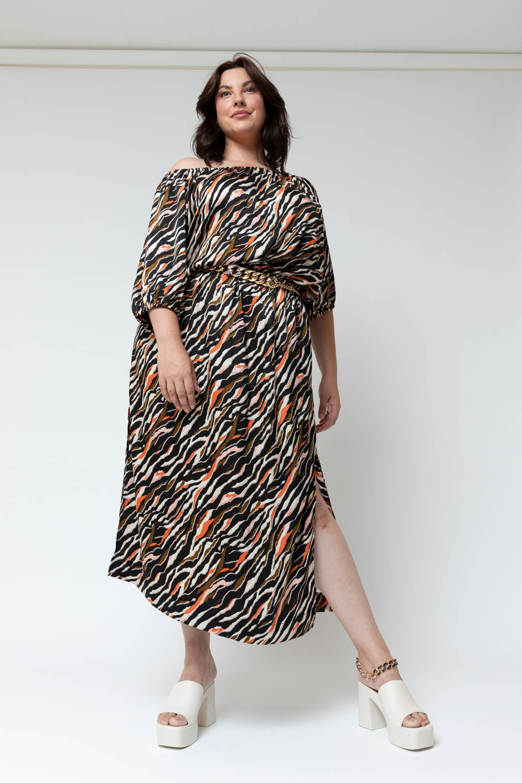 Multi Animal Off Shoulder Dress - FINAL SALE