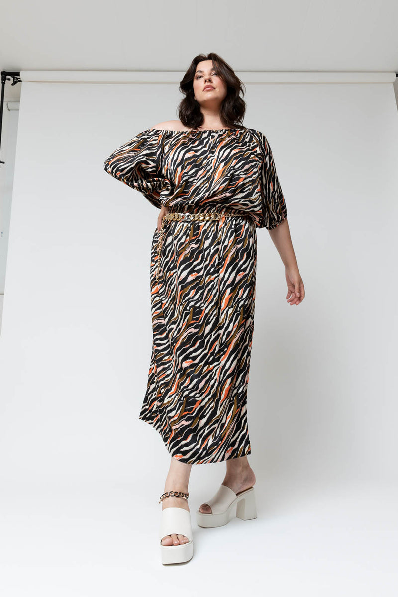 Multi Animal Off Shoulder Dress - FINAL SALE