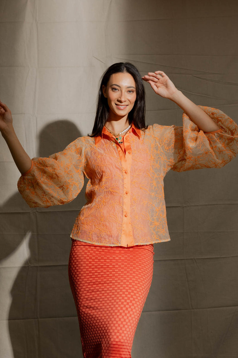 Orange Balloon Sleeve Shirt