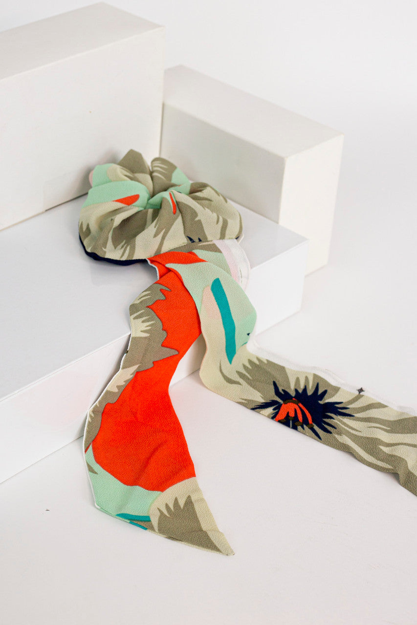 Green Orange Print Scrunchie