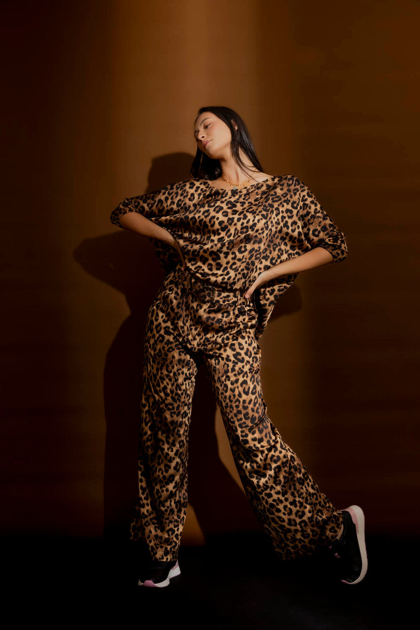 Tan Animal Silky Hi-Low Top Tan Animal