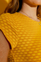 Yellow Checkerboard Bell Cap Sleeve Top