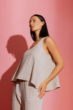 Natural Check Linen Bell Top