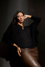 Black Fluffy Crew Neck Jumper