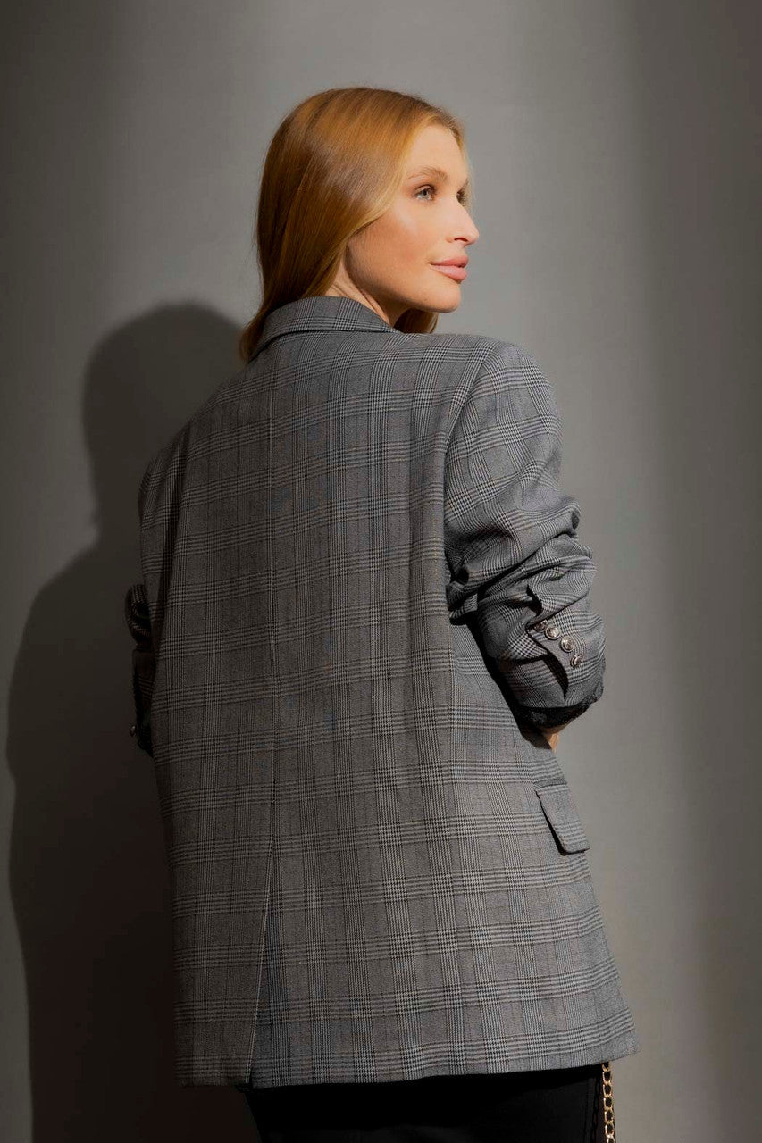 Grey Check Lurex Oversized Blazer Grey Check
