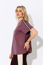 Plum Oversized Stripe Sleeve T-Shirt