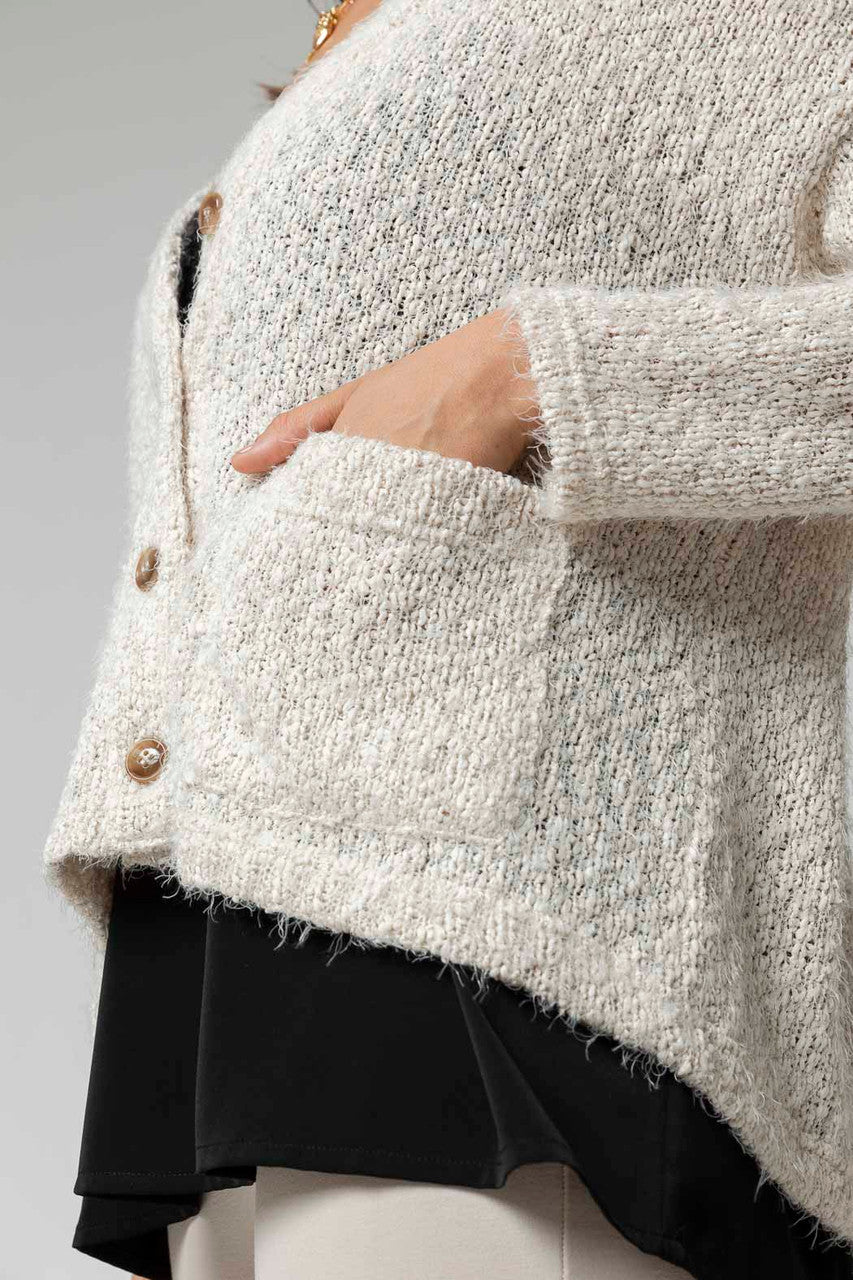 Ivory Fluffy Pocket Cardi - Sale