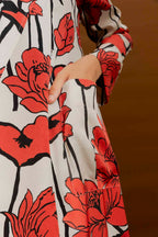 Red/Cream Print Trench Coat