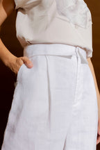 White Luxury Linen Paperbag Pants