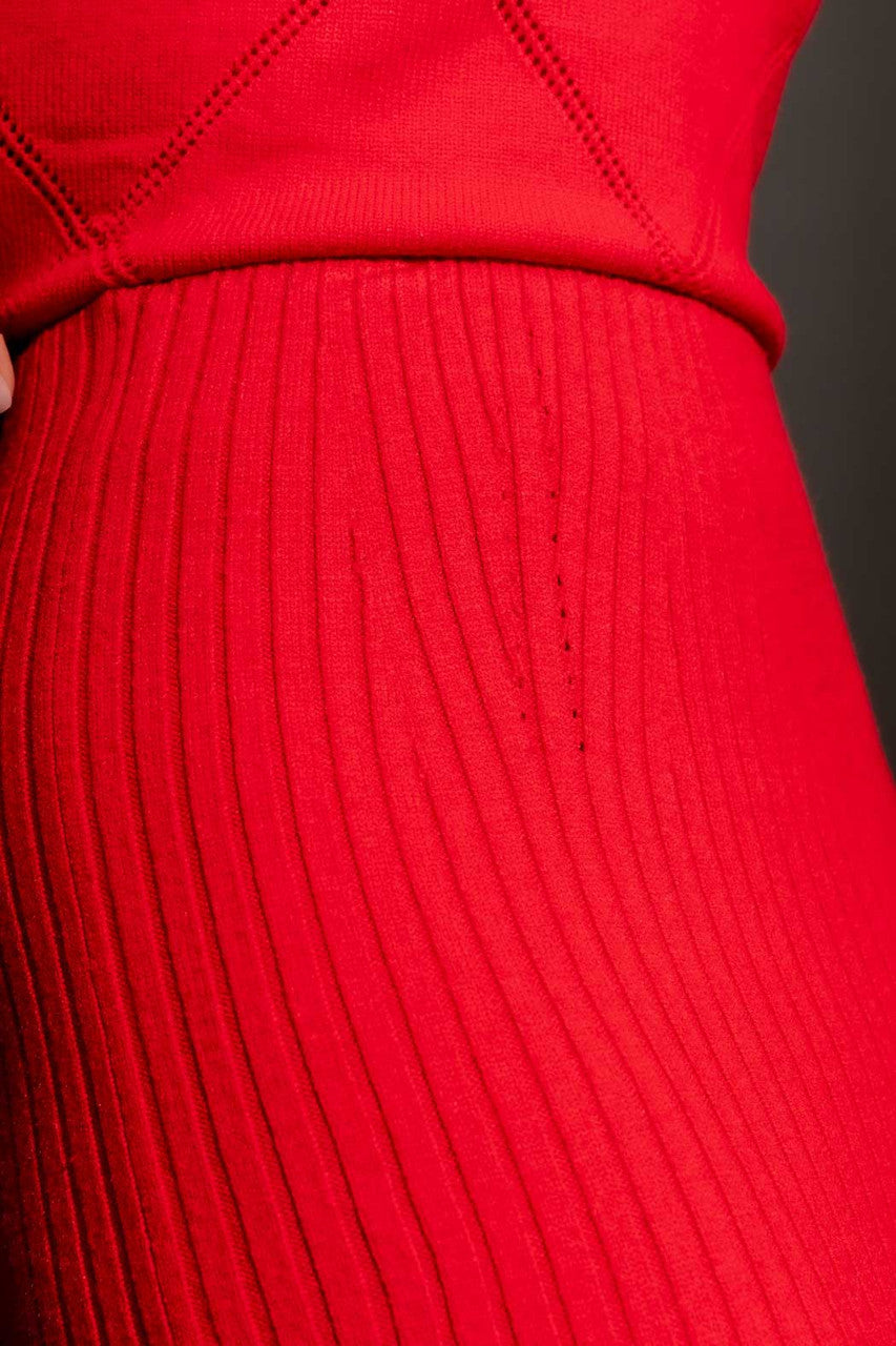 Red Rib Knit Skirt Red S