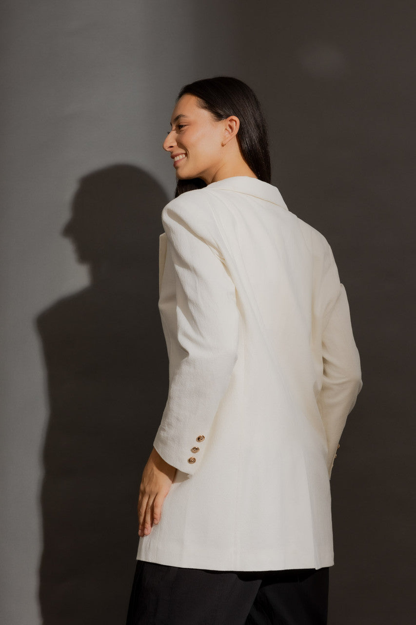 Ivory Sandwashed Linen Oversized Blazer