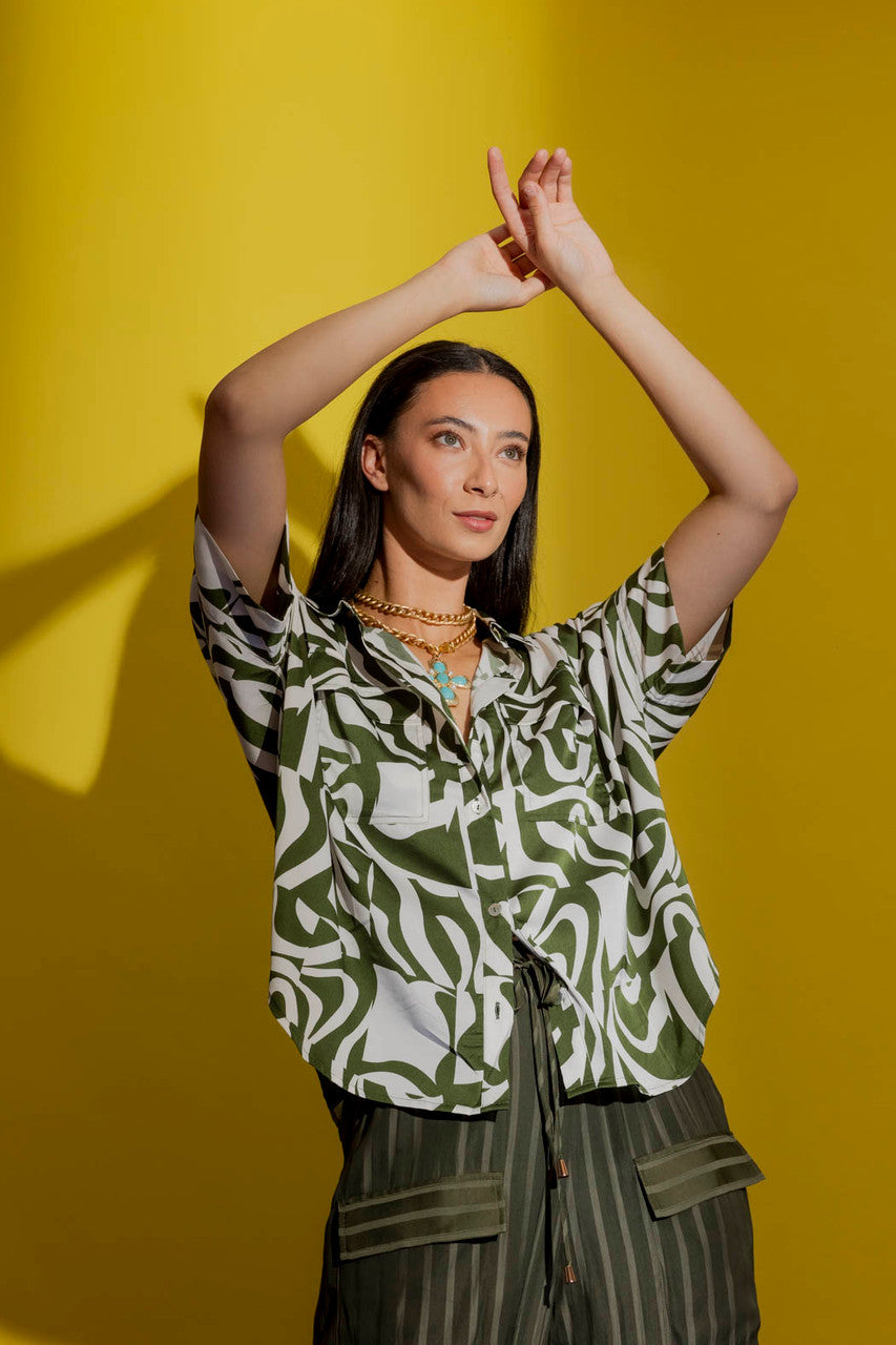 Khaki/White Crop Blake Shirt