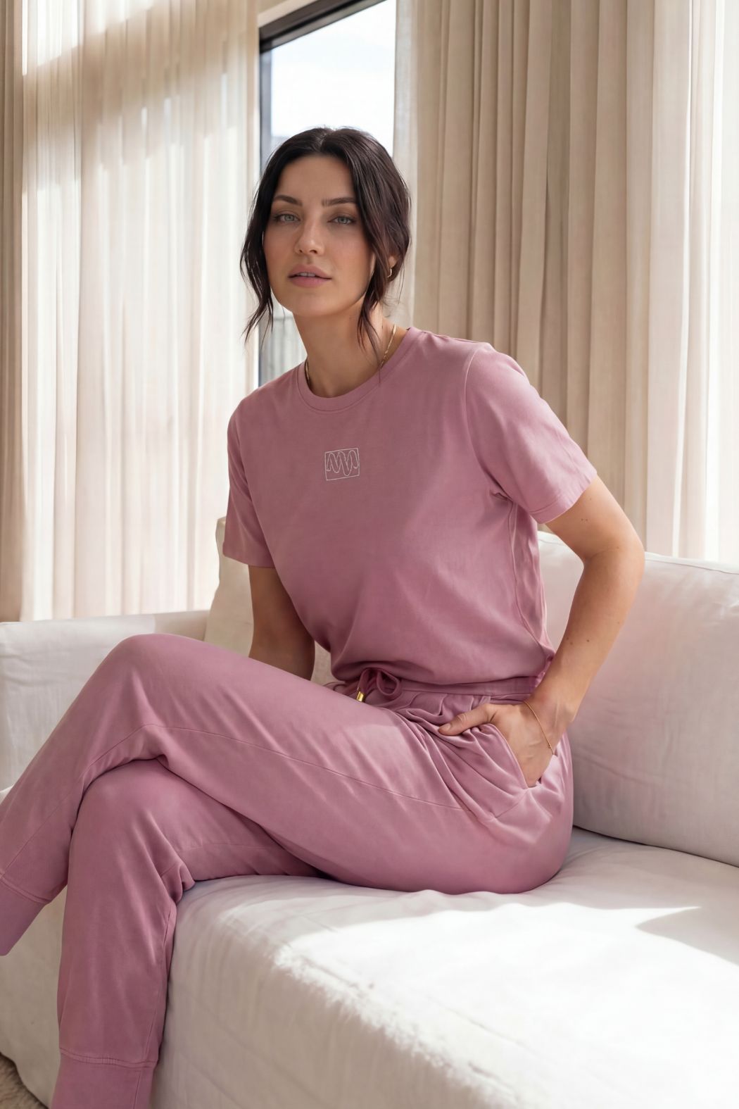 Pink Washed cotton Emblem T-Shirt