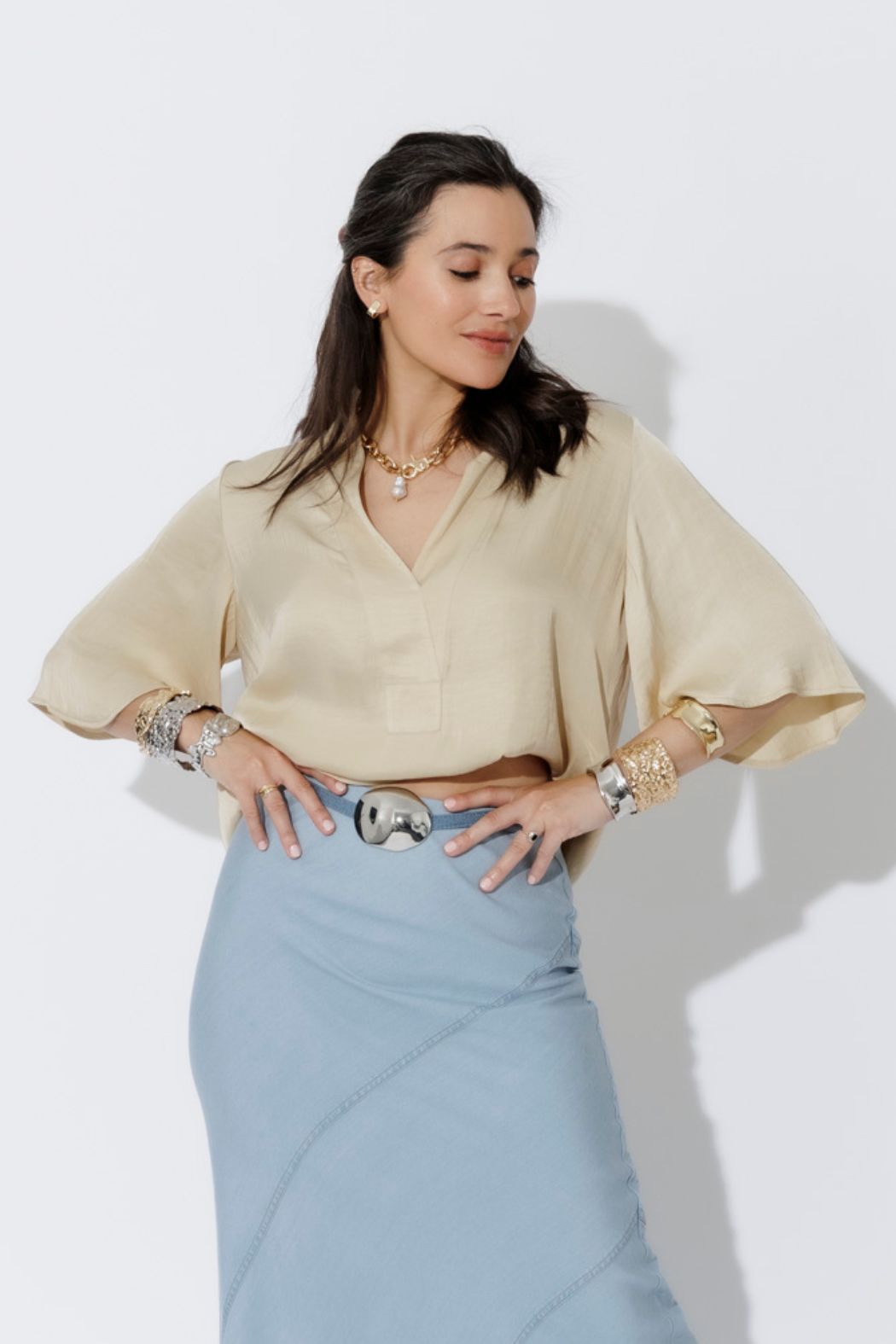 Sand Glow Fluted Blogger Shirt