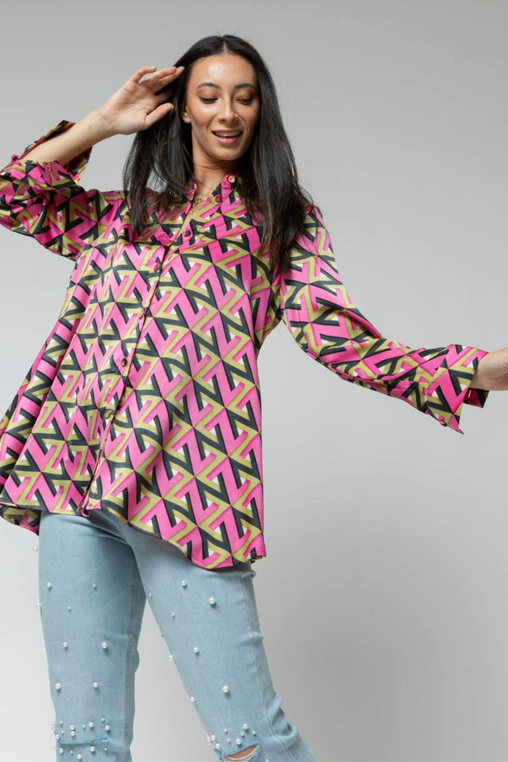 Pink Lime Silky Flared Shirt