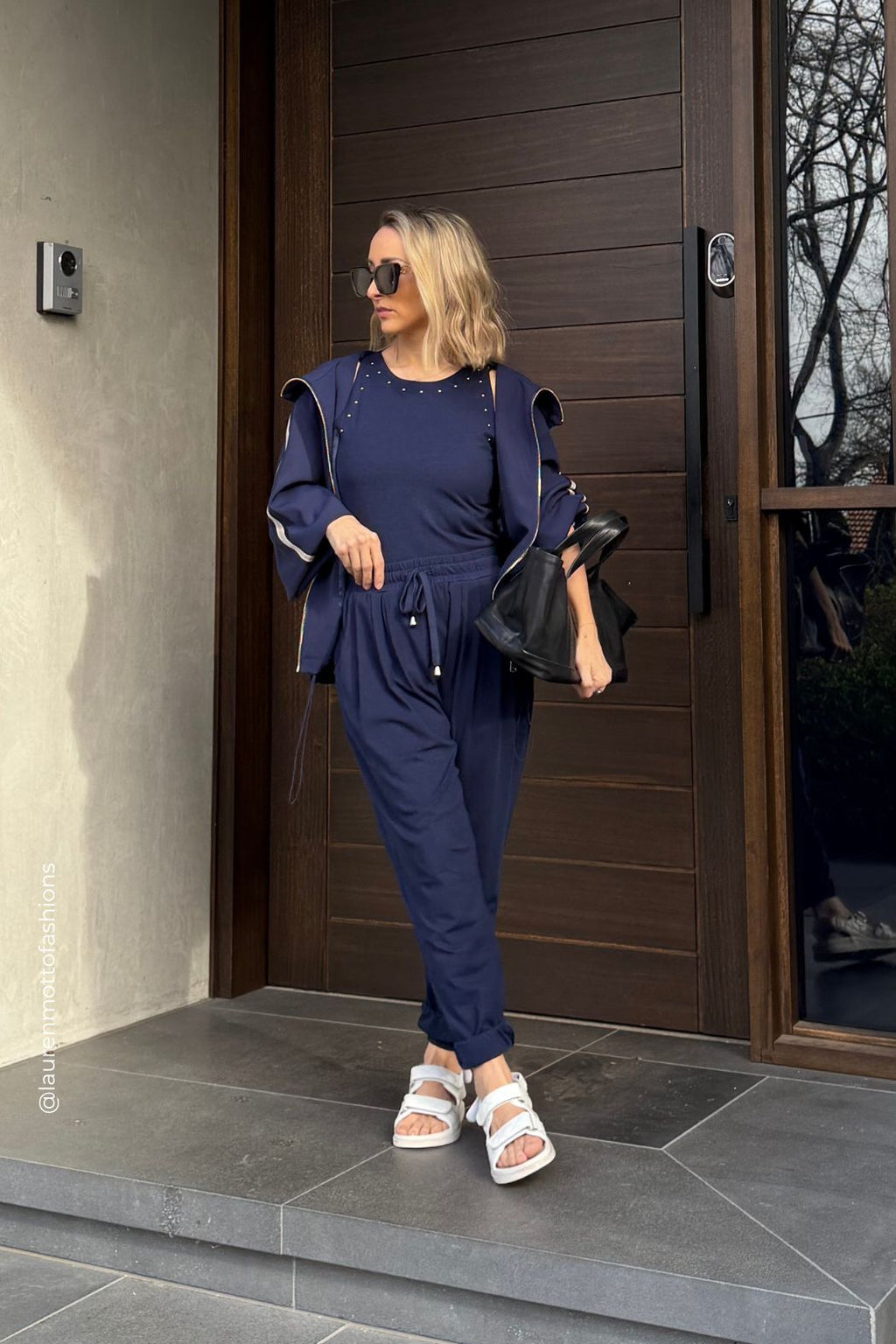 Navy Tencel Slouch Pant