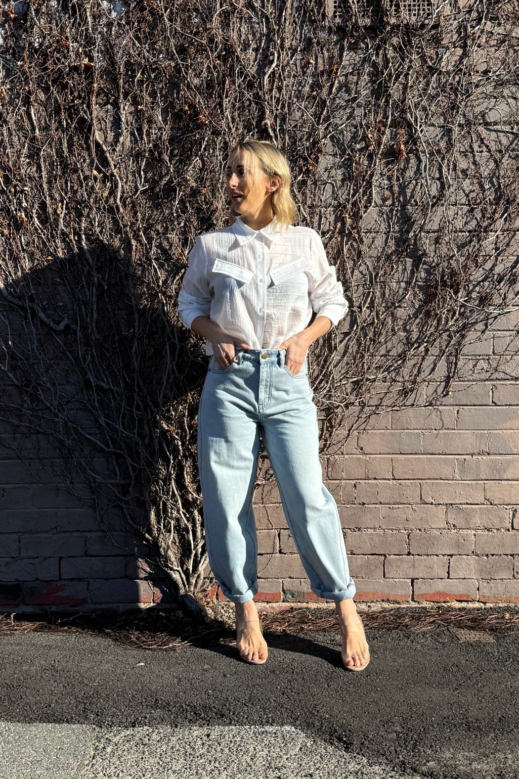 White Tencel Stripe Pocket Shirt