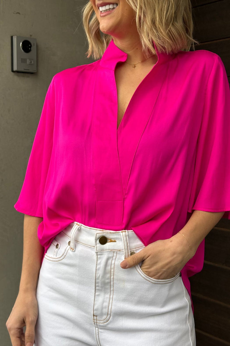 Hot Pink Milan Fluted Blogger Shirt