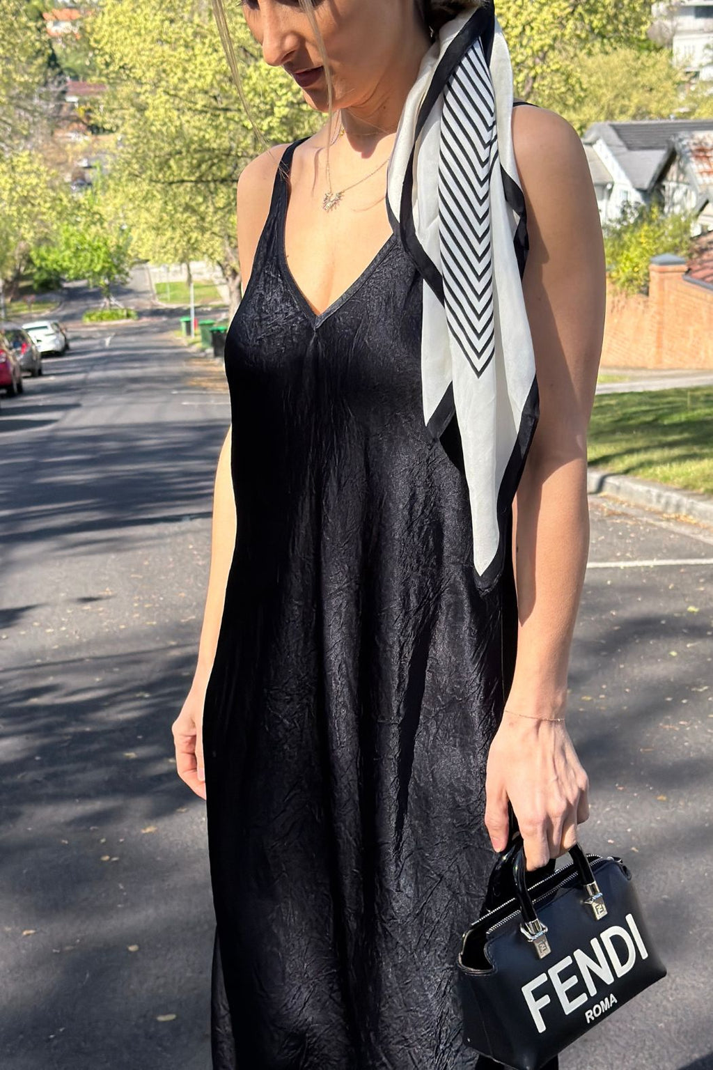 Black Gloss Bias Dress