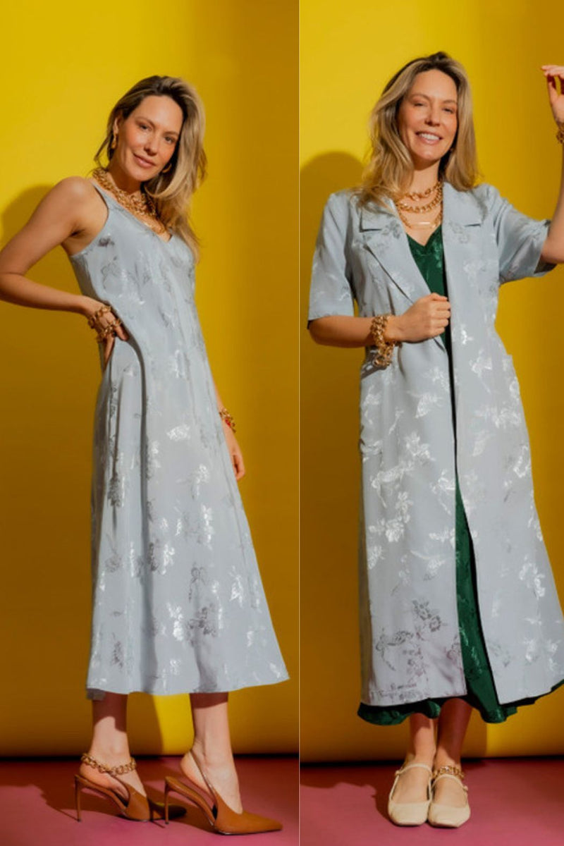 Pale Blue Slip Dress And Jacket Set
