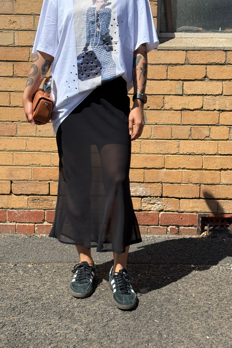 Black Chiffon Bias Skirt