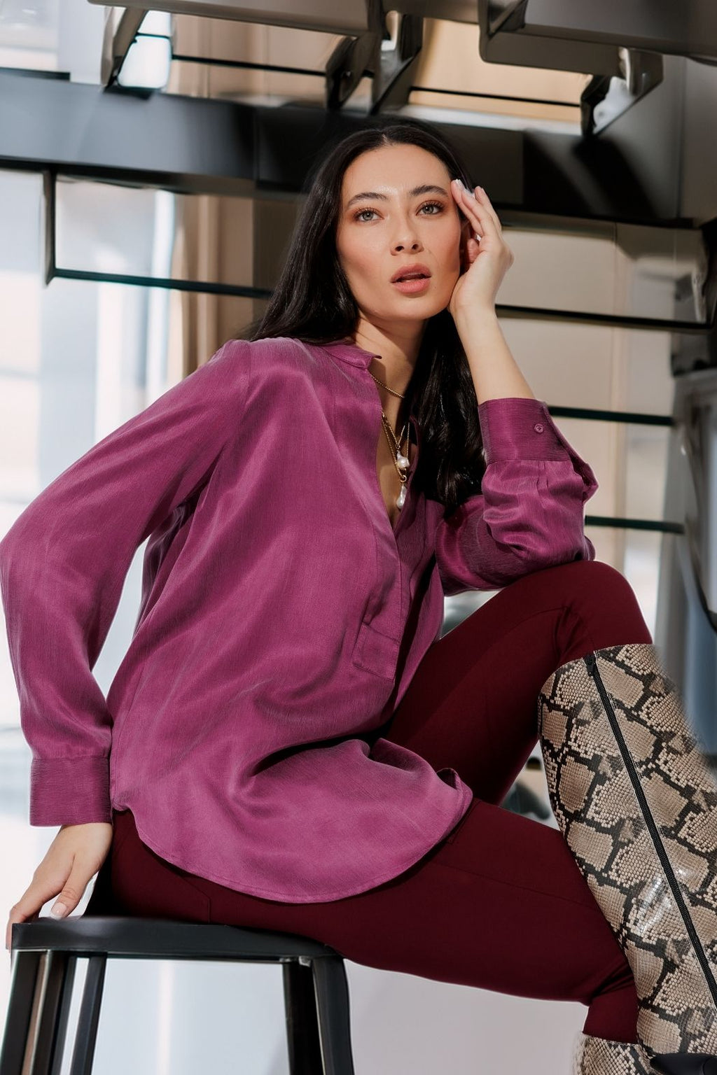 Plum Cupro Milan Blogger Shirt