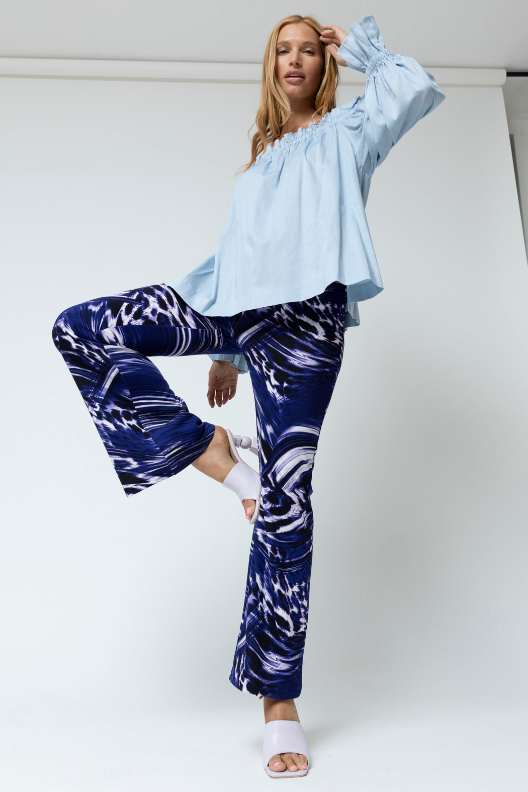 Purple Marble Jersey Flared Pant - Final Sale