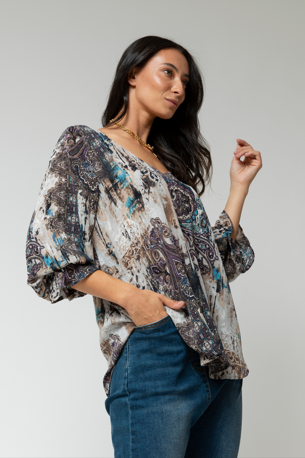 Purple Sienna Chiffon V Top