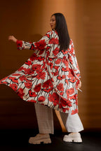 Red/Cream Print Trench Coat