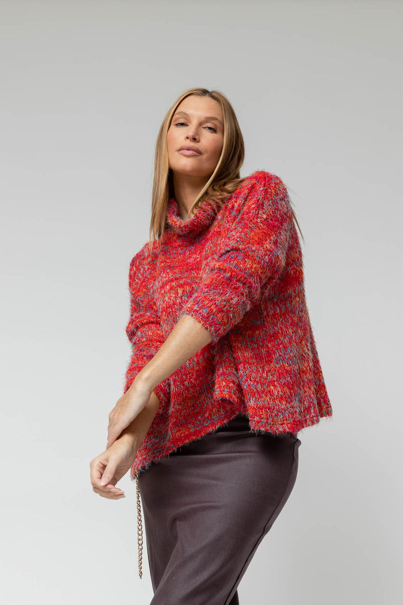 Red Speckle Fluffy Crop Jumper