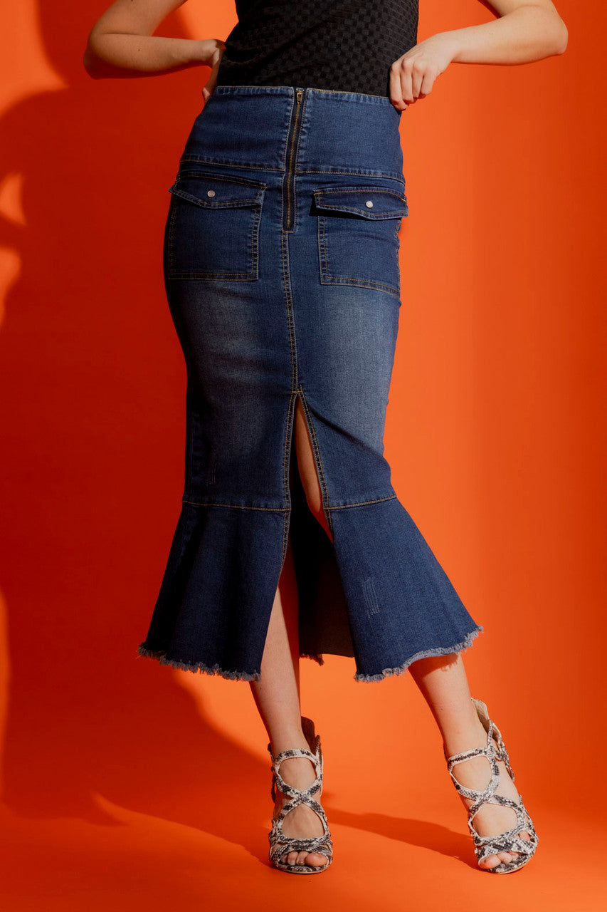 Mid Denim High Waist Skirt