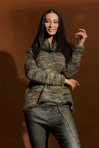 Khaki Speckle Fluffy Roll Neck Jumper